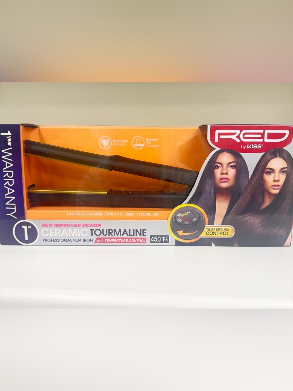Kiss RED 1" Ceramic Tourmaline Flat Iron in Black and Gold